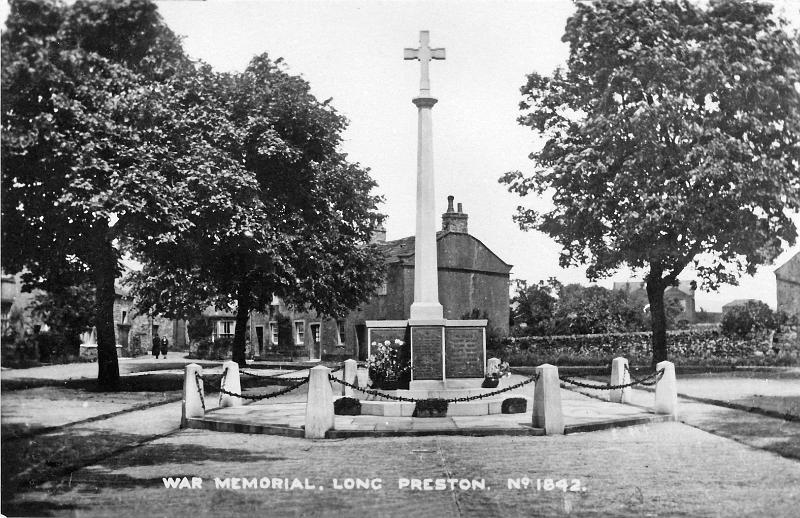 The Memorial.jpg - Postcard of Long Preston War Memorial. Unveiled by Capt. Denton on Sunday October 24th 1920.  Address by Rev. R Shipman.  The memorial was made and erected by the village builder John Carr.